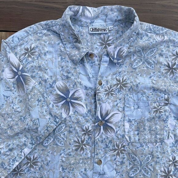 VINTAGE Billabong Hawaiian Shirt Mens Large Button Up Blue Floral Made in USA - Picture 1 of 5
